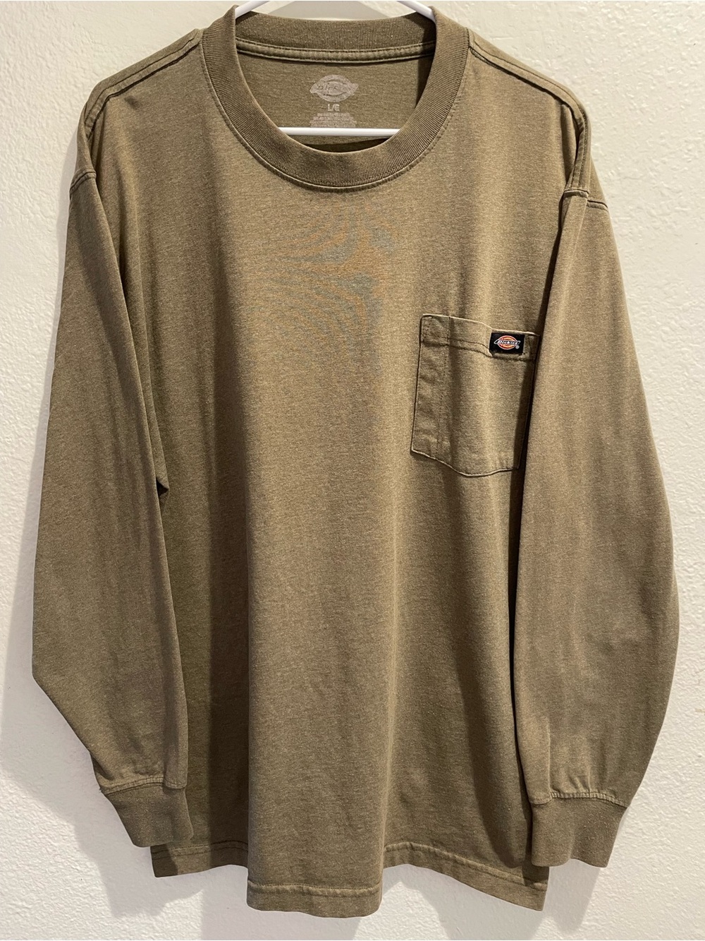 Dickies Pocket T Shirt Mens Large Brown Solid Long Sleeve Crew Neck Heavyweight
